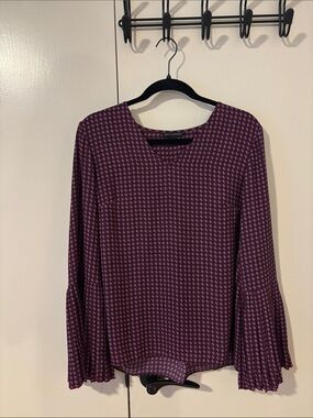 Stylish Purple Patterned Bell-Sleeve Women's Top
